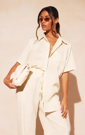 Chemise oversize effet lin gris pierre à manches courtes