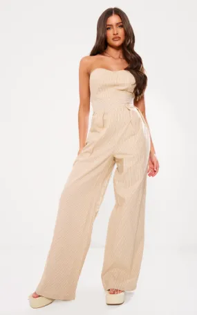 Combinaison bustier large en coton rayé gris pierre à détail plissé
