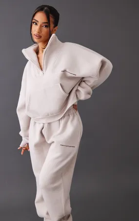 PRETTYLITTLETHING Petite Sweat oversize gris pierre à demi-zip