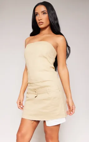 Robe bustier moulante tissée gris pierre à détail poches