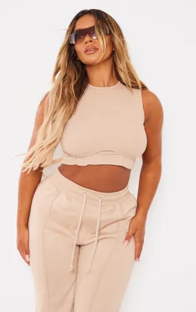 Shape Crop top très côtelé gris pierre à bustier et coutures