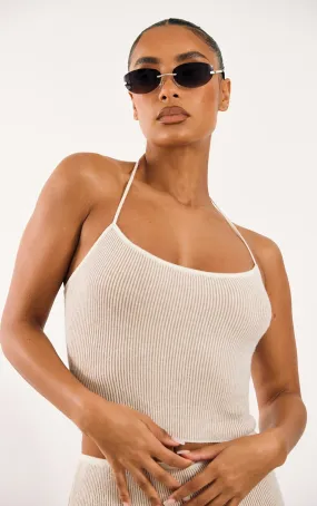 Top dos nu en maille tricot bicolore gris pierre